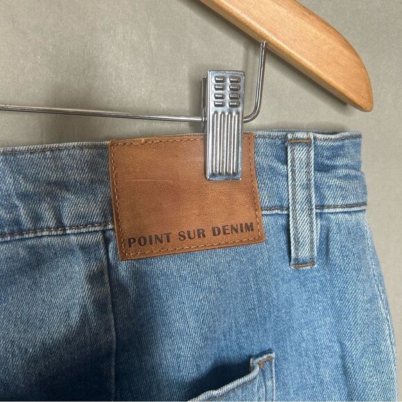 J Crew Point Sur Wide Leg Crop Clean Light Wash Stretch Raw Hem Patch Pocket - Picture 11 of 13